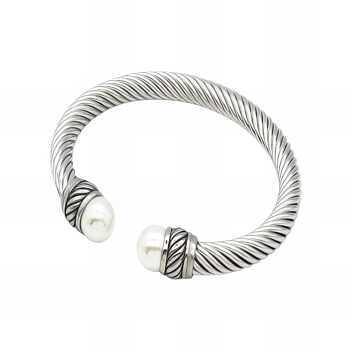 Ασημένιο Ατσάλινο Βραχιόλι "Cuff" με Πέρλες (B3369) - charmy.gr