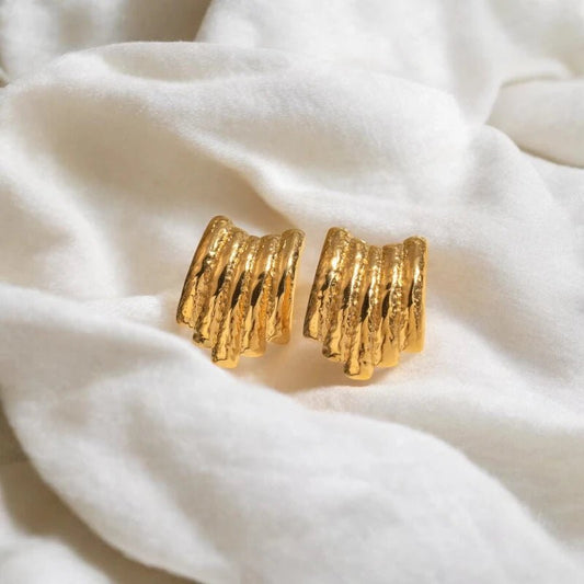 Ατσάλινα καρφωτά σκουλαρίκια επιχρυσωμένα 2.7cm (E1535) - charmy.gr