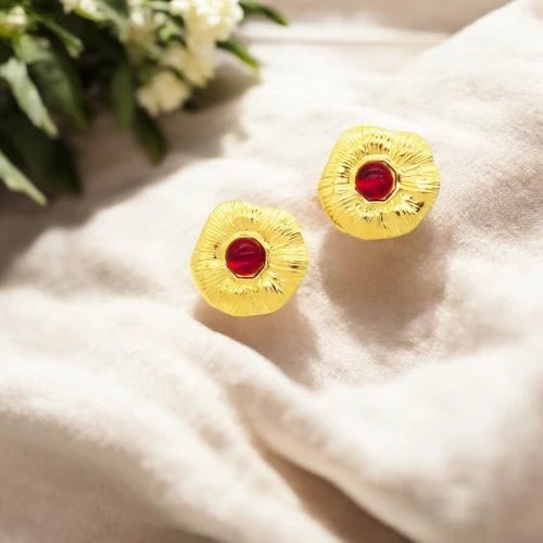 Ατσάλινα καρφωτά σκουλαρίκια λουκούδι με κόκκινο ζιργκόν 2.5cm (E3070) - charmy.gr