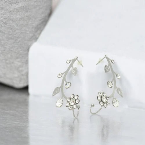 Ατσάλινα καρφωτά σκουλαρίκια λουλούδι 4.3cm (E3020) - charmy.gr