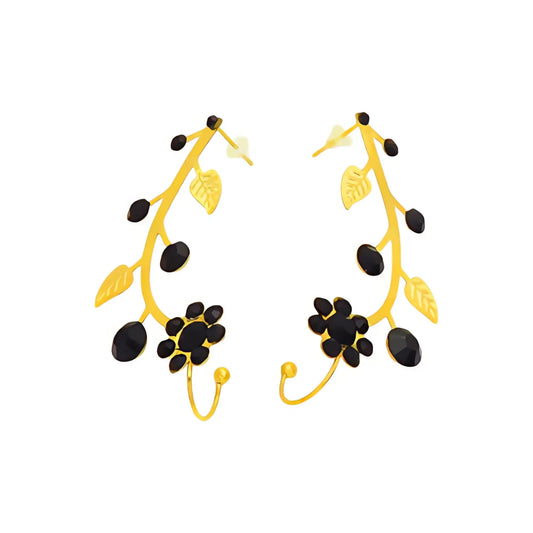 Ατσάλινα καρφωτά σκουλαρίκια λουλούδι 4.3cm επιχρυσωμένα (E3023) - charmy.gr