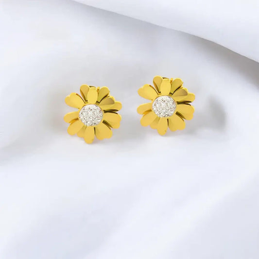 Ατσάλινα καρφωτά σκουλαρίκια λουλούδι με ζιργκόν 1.5cm (E3087) - charmy.gr