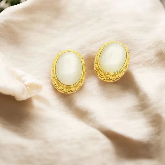 Ατσάλινα καρφωτά σκουλαρίκια με άσπρη πέτρα 2.6cm (E3074) - charmy.gr