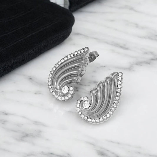 Ατσάλινα καρφωτά σκουλαρίκια με ζιργκόν 2.9cm (E1539) - charmy.gr