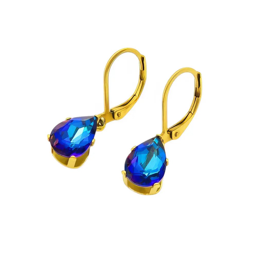 Ατσάλινα Κρεμαστά Σκουλαρίκια με Μπλε Πέτρα σε Σχήμα Δάκρυ 2cm (E3241) - charmy.gr