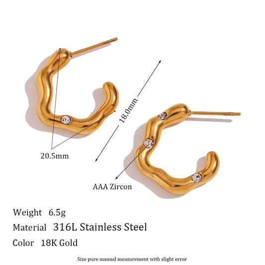 Ατσάλινα σκουλαρίκια καρφωτά επιχρυσωμένα με ζιργκόν 1.5εκ (E1413)