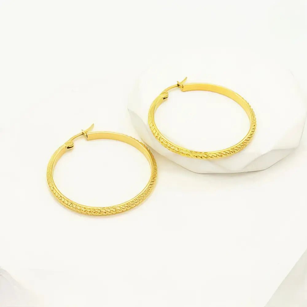 Ατσάλινα σκουλαρίκια κρίκοι επιχρυσωμένοι 3.8cm (E3109) - charmy.gr