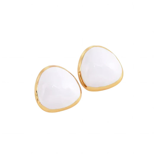 Ατσάλινα Σκουλαρίκια Τριγωνικά με Λευκό Σμάλτο 2cm (E1577) - charmy.gr