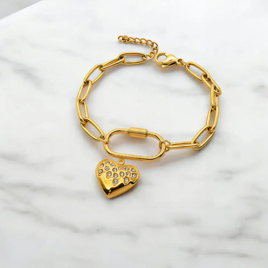Ατσάλινη αλυσίδα με κρεμαστή καρδιά επιχρυσωμένη (B3245) - charmy.gr