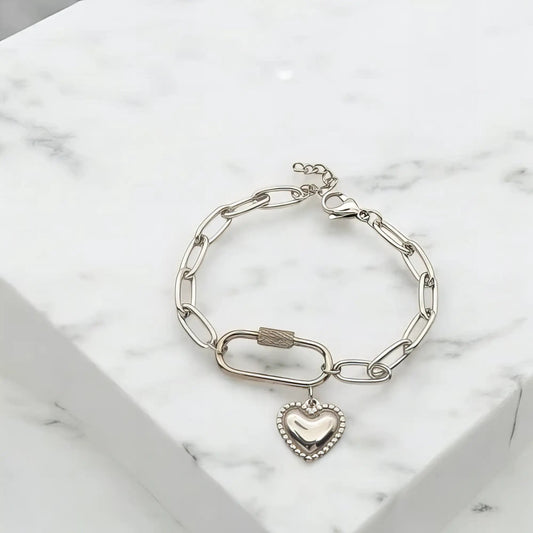 Ατσάλινη αλυσίδα με κρεμαστή καρδιά χρώμα ασημί (B3243) - charmy.gr