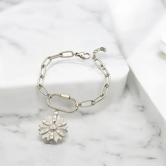 Ατσάλινη αλυσίδα με κρεμαστό λουλούδι χρώμα ασημί (B3241) - charmy.gr