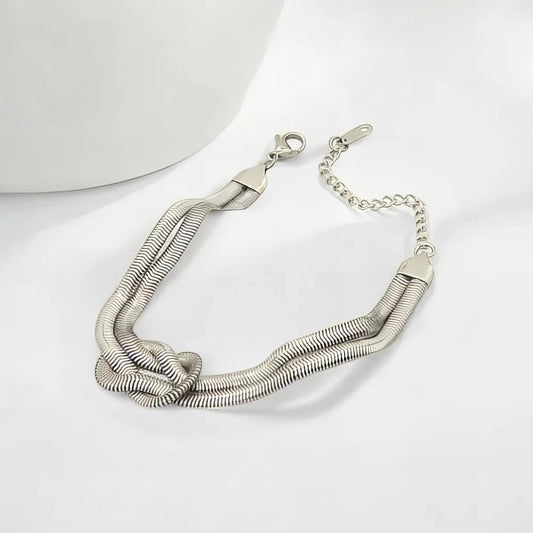 Ατσάλινη αλυσίδα χεριού διπλή ασημί χρώμα (B3012) - charmy.gr