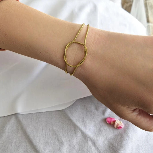 Ατσάλινη αλυσίδα χεριού διπλή επιχρυσωμένη 18k (B3000) - charmy.gr