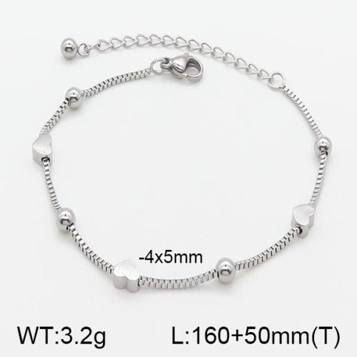 Ατσάλινη αλυσίδα χεριού διπλή με καρδιές & χάντρες ασημί (B3092) - charmy.gr