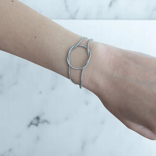 Ατσάλινη αλυσίδα χεριού διπλή χρώμα ασημί (B3001) - charmy.gr