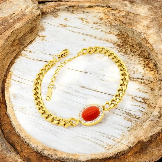 Ατσάλινη αλυσίδα χεριού ροζέτα με κόκκινη πέτρα (B3028) - charmy.gr