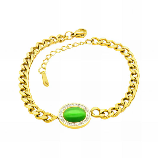 Ατσάλινη αλυσίδα χεριού ροζέτα με πράσινη πέτρα (B3029) - charmy.gr