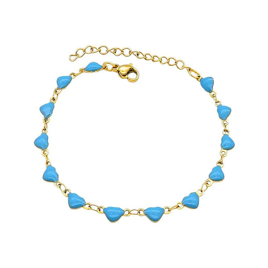 Ατσάλινο Βραχιόλι Αλυσίδα με Γαλάζιες Καρδιές από Σμάλτο (B3395) - charmy.gr