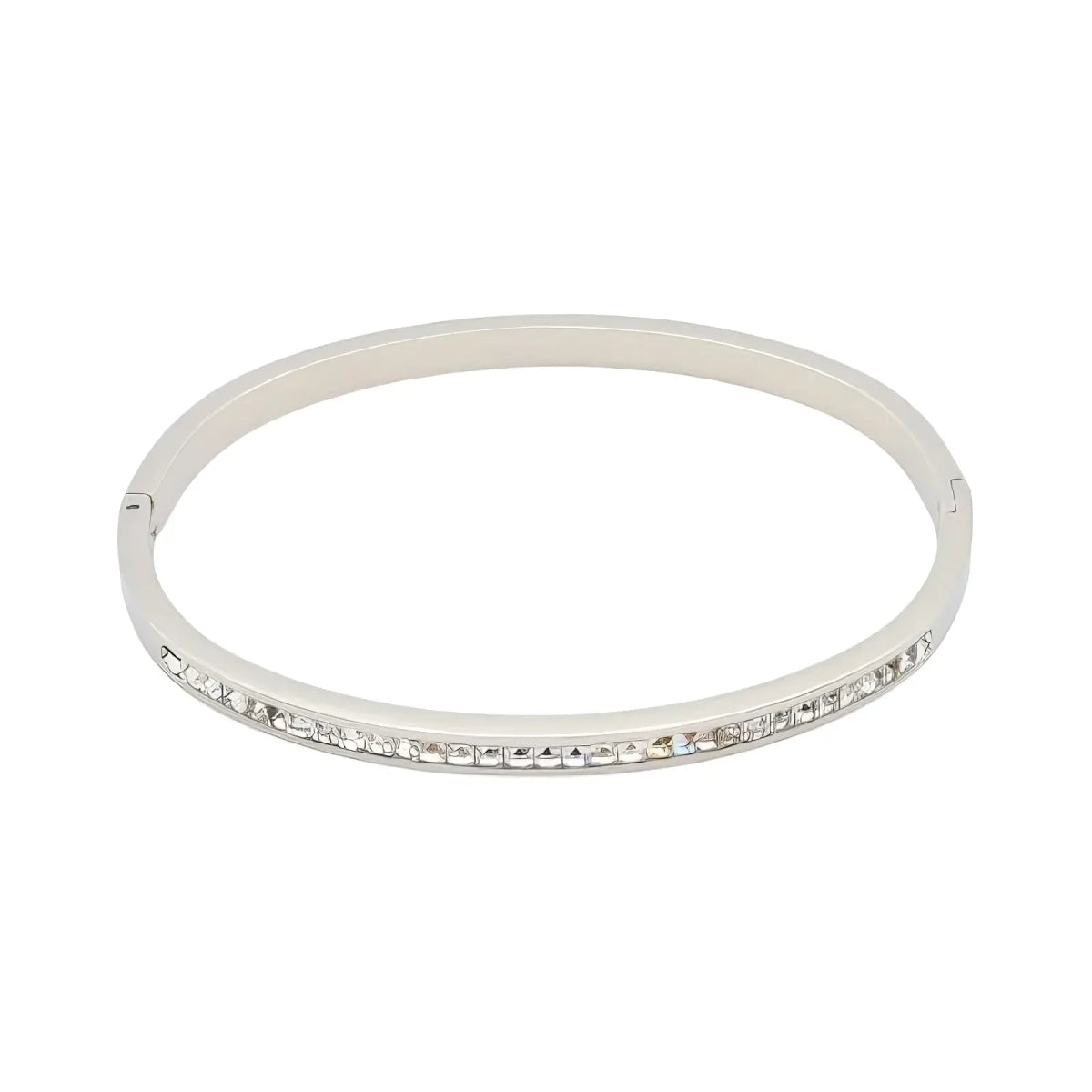 Ατσάλινο Βραχιόλι "Cuff" με Ζιργκόν Ασημί (Β3364) - charmy.gr