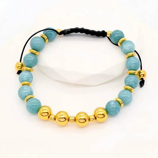 Ατσάλινο Βραχιόλι Μακραμέ με Τυρκουάζ & Χρυσές Χάντρες (B3442) - charmy.gr