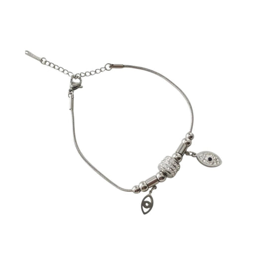 Ατσάλινο βραχιόλι ματάκι χρώμα ασημί (B1693) - charmy.gr