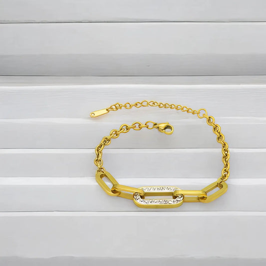 Ατσάλινο βραχιόλι με εντυπωσιακό κεντρικό κρίκο με ζιργκόν (B3203) - charmy.gr