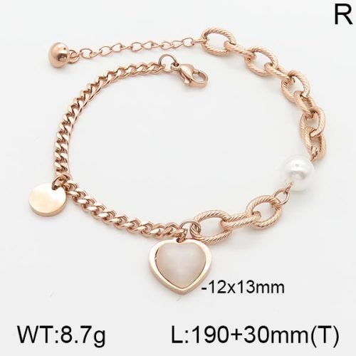 Ατσάλινο βραχιόλι με καρδιά & πέρλα ροζ χρυσό 18k (B3094) - charmy.gr