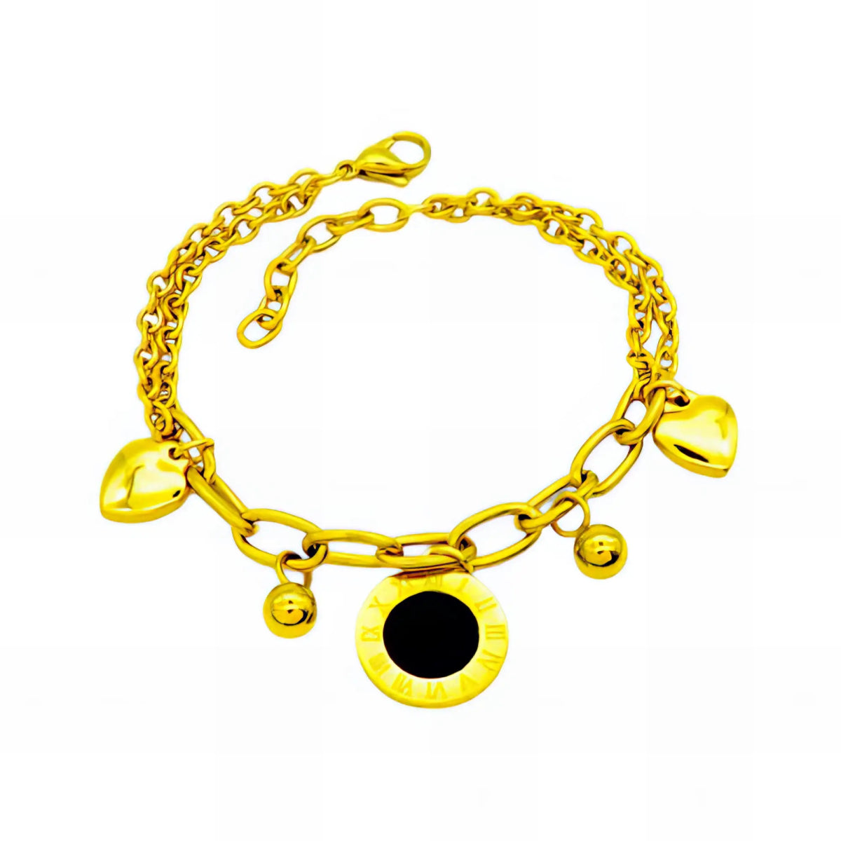 Ατσάλινο βραχιόλι με καρδιές και κρεμαστό κόσμημα 18k (B3123) - charmy.gr