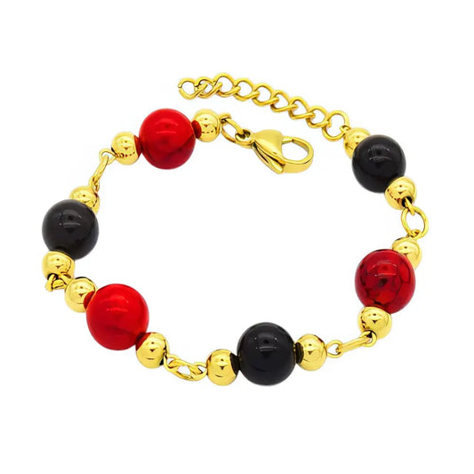 Ατσάλινο Βραχιόλι με Κόκκινες και Μαύρες Χάντρες (B3421) - charmy.gr