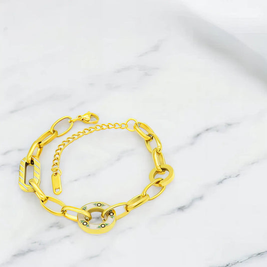 Ατσάλινο βραχιόλι με κυκλικό στοιχείο 18k (B3099) - charmy.gr