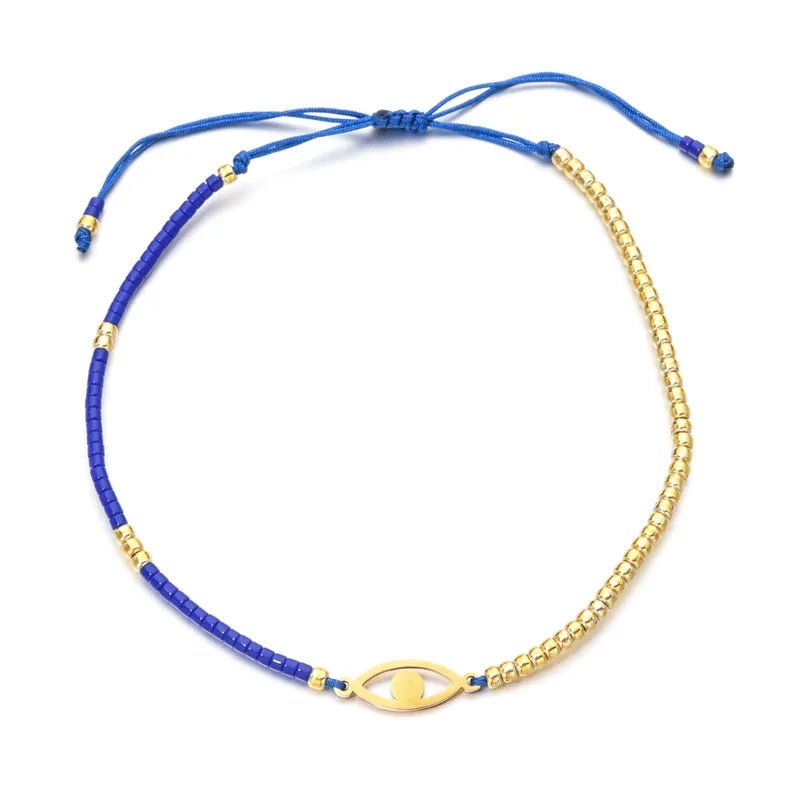 Ατσάλινο Βραχιόλι με Ματάκι & Χάντρες – Ρυθμιζόμενο (B1705) - charmy.gr