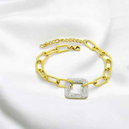 Ατσάλινο βραχιόλι με τετράγωνο διακοσμητικό στοιχείο με ζιργκόν (B3228) - charmy.gr