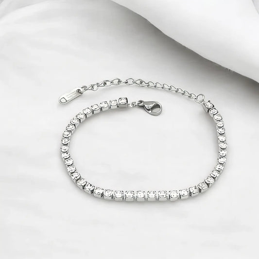 Ατσάλινο βραχιόλι ριβιέρα με διαφανή ζιργκόν (B3190) - charmy.gr