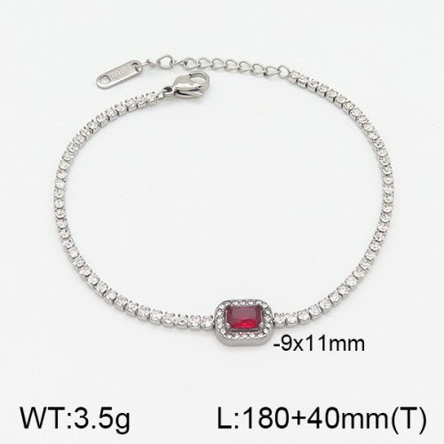 Ατσάλινο βραχιόλι ριβιέρα με κόκκινη πέτρα ζιργκόν (B3060) - charmy.gr