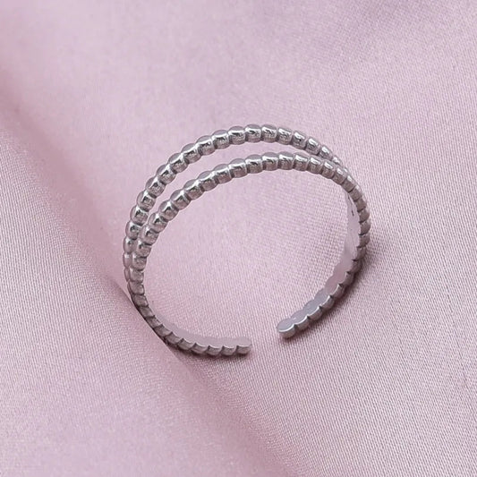Ατσάλινο δαχτυλίδι διπλό χρώμα ασημί ρυθμιζόμενο (R1353)
