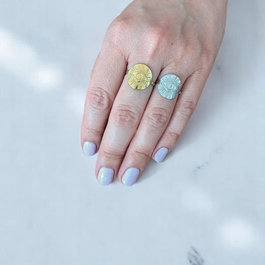 Ατσάλινο δαχτυλίδι επιχρυσωμένο ματάκι (R1443) - charmy.gr