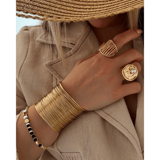 Ατσάλινο δαχτυλίδι επιχρυσωμένο με πέρλα (R1445) - charmy.gr