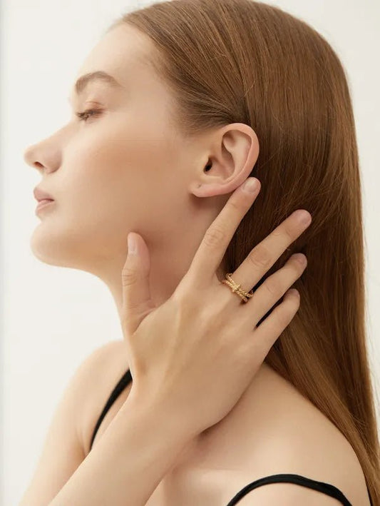 Ατσάλινο δαχτυλίδι επιχρυσωμένο ρυθμιζόμενο (R1332 - 1) - charmy.gr