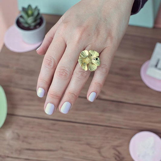 Ατσάλινο δαχτυλίδι λουλούδι επιχρυσωμένο 18k ρυθμιζόμενο (R1333 - 1) - charmy.gr