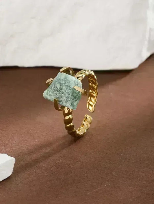 Ατσάλινο δαχτυλίδι με φυσική πέτρα επιχρυσωμένο 18k (R1307)