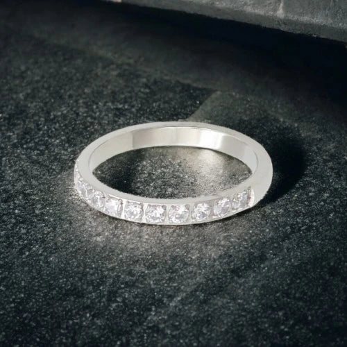 Ατσάλινο δαχτυλίδι με ζιργκόν χρώμα ασημί (R3072) - charmy.gr