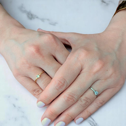 Ατσάλινο δαχτυλίδι μονόπετρο επιχρυσωμένο (R3098) - charmy.gr