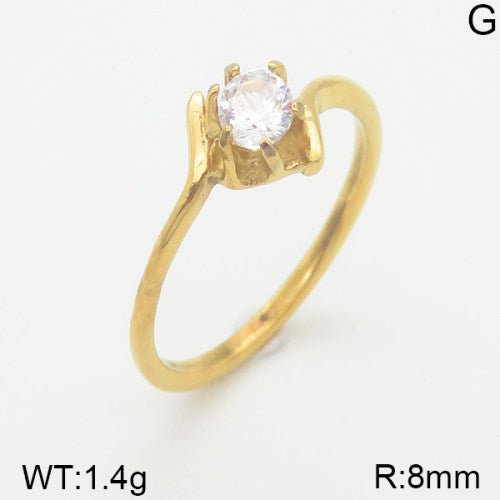 Ατσάλινο δαχτυλίδι μονόπετρο επιχρυσωμένο (R3102) - charmy.gr