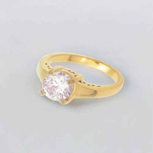 Ατσάλινο δαχτυλίδι μονόπετρο επιχρυσωμένο (R3104) - charmy.gr