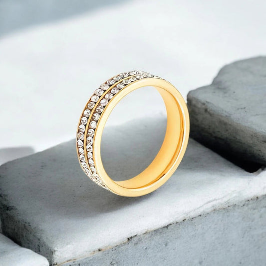 Ατσάλινο δαχτυλίδι ολόβερο επιχρυσωμένο (R3057) - charmy.gr