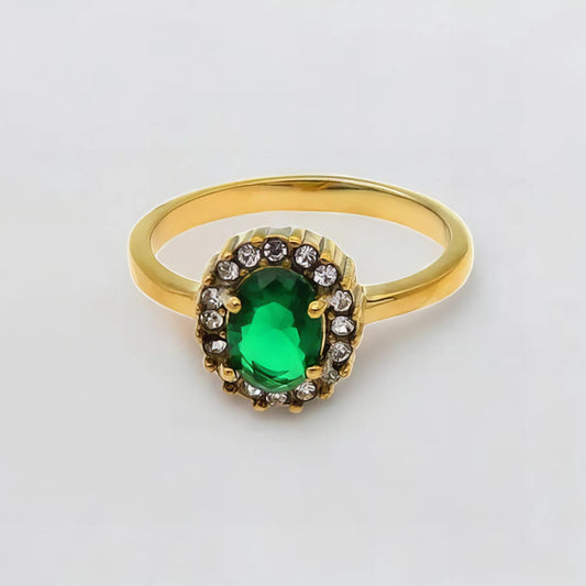 Ατσάλινο δαχτυλίδι πράσινη ροζέτα (R3042) - charmy.gr