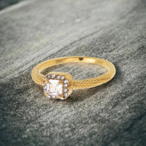 Ατσάλινο δαχτυλίδι ροζέτα επιχρυσωμένο (R3077) - charmy.gr