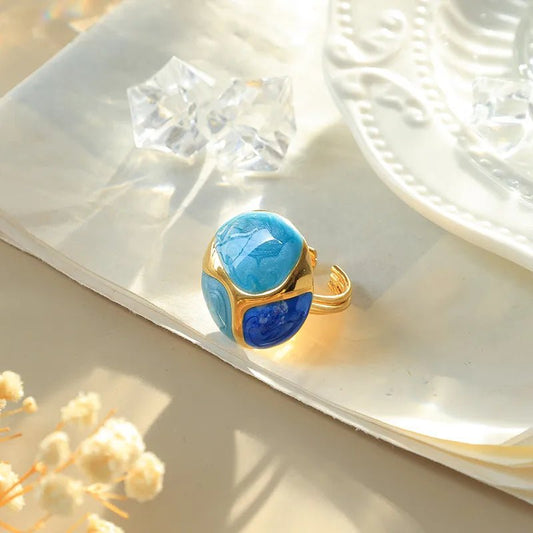 Ατσάλινο Δαχτυλίδι Σμάλτο Στρογγυλό Μπλε - Γαλάζιο (R1448) - charmy.gr