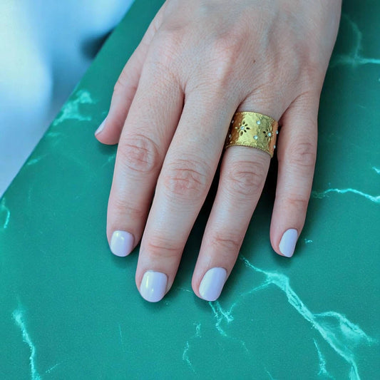 Ατσάλινο δαχτυλίδι σχέδιο λουλούδι με ζιργκόν one size 18k (R1386) - charmy.gr