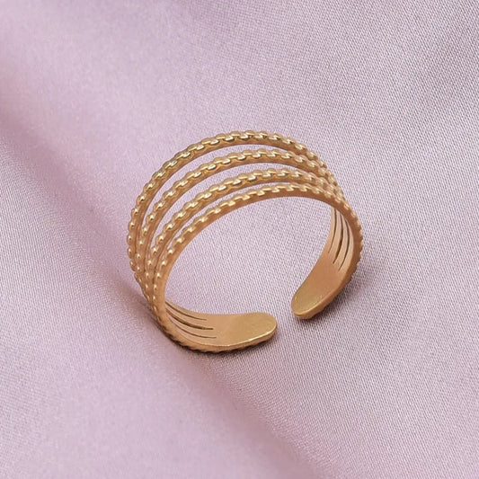 Ατσάλινο δαχτυλίδι τετραπλό επιχρυσωμένο 18k (R1352)